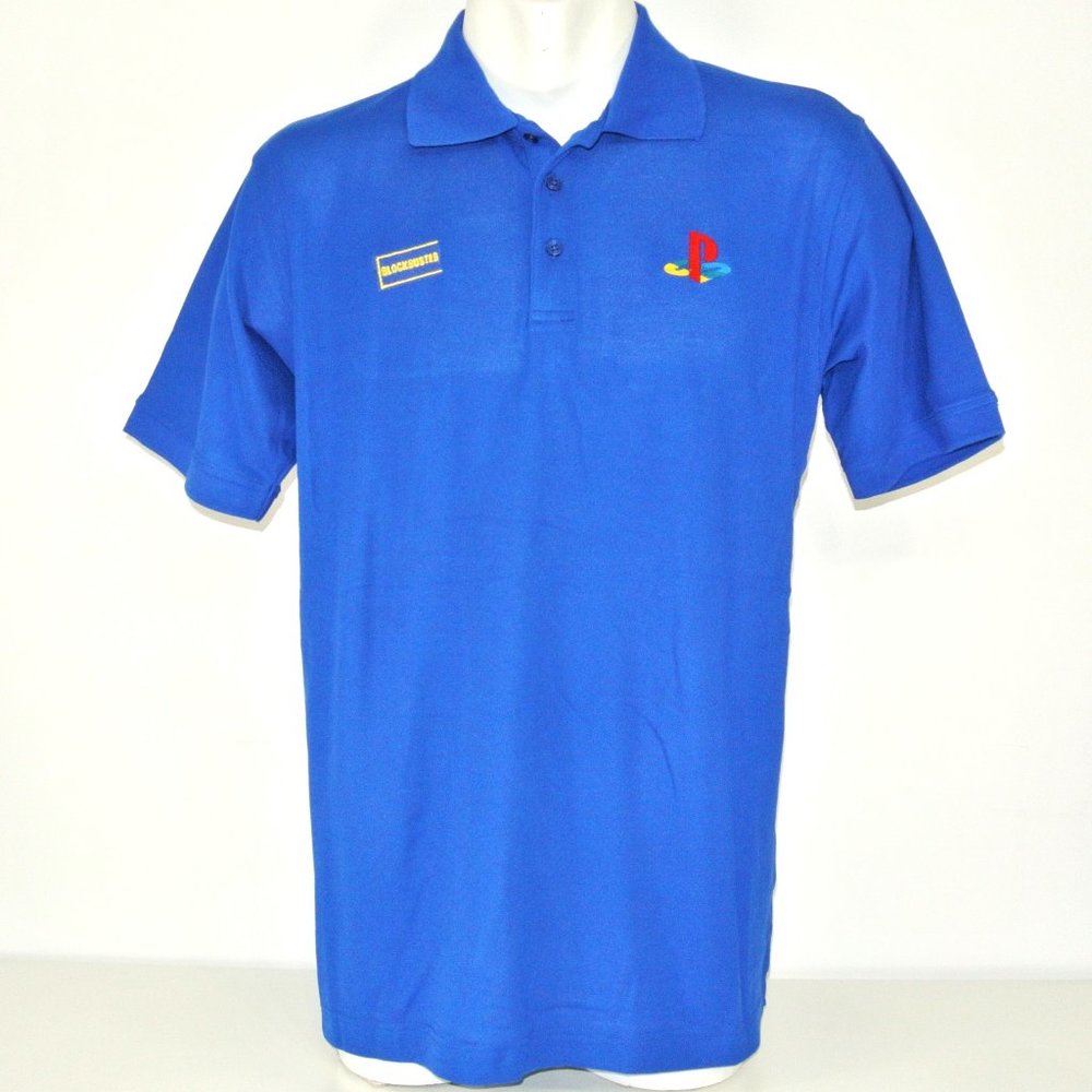 BLOCKBUSTER VIDEO Sony Playstation Vintage Employee Uniform Shirt Blue Size M